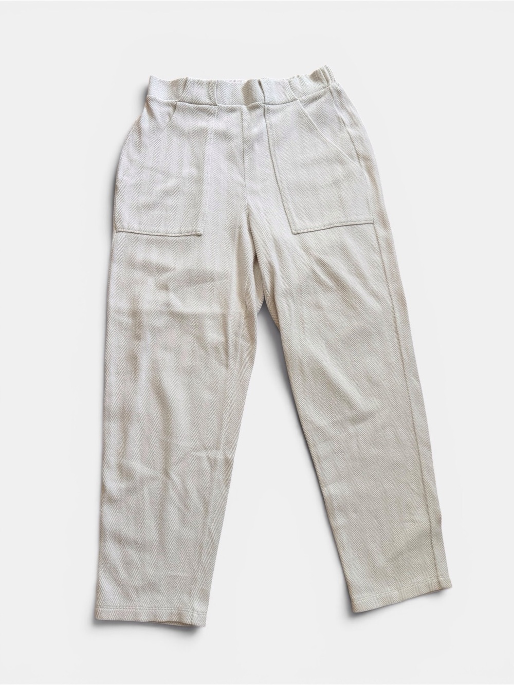 Madewell Herringbone Pull On Pants Womens Large Cream High Rise Tapered Pockets